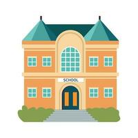 School with a green lawn. Icon. Flat vector illustration isolated on white background.