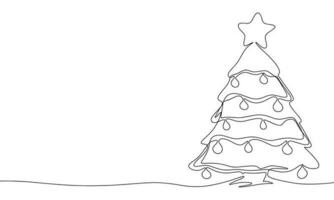 Christmas tree concept banner silhouette vector. One line continuous vector line art outline illustration. Isolated on white background.