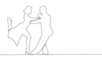 hermosa Pareja bailando tango silueta vector. uno línea continuo vector línea Arte contorno ilustración. aislado en blanco antecedentes.