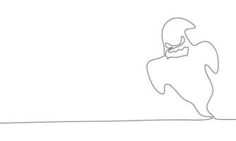 Scary ghost, one line continuous. Halloween concept banner. Line art outline vector illustration isolated on white background.