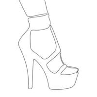 Woman shoe one line continuous. Shoes concept banner. Line art outline vector illustration isolated on white background.