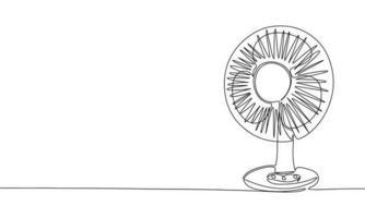 One line continuous fan. Summer fresh concept banner in line art hand drawing style. Outline vector illustration.