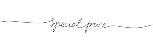 Monoline phrase special price. One line continuous text calligraphy handwriting lettering. Vector illustration.