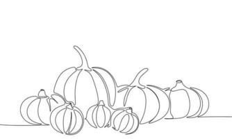 One line continuous pumpkins. Harvest Festival concept banner in line art hand drawing style. Outline vector illustration.