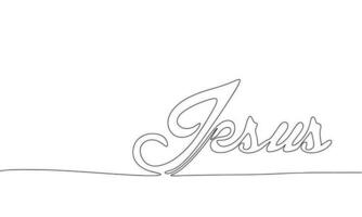 One line continuous Jesus word. Religion concept banner in line art hand drawing style. Outline vector illustration.