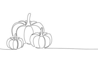 One line continuous pumpkins. Halloween or Harvest Festival concept banner in line art hand drawing style. Outline vector illustration.
