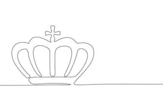 Monarch minimal banner. One line continuous with crown vector illustration. Outline, line art silhouette, monoline.