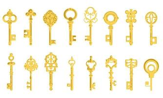 Set of vintage golden skeleton keys isolated on white background vector