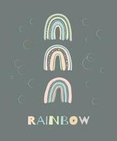 Poster with three pastel rainbows on a dark gray background. Vector image