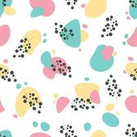 Bright print for summer clothes. Seamless pattern with spots and abstract leaves. Vector illustration