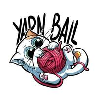 vector illustration depicting a cat playing yarn ball, this image is great for stickers, t-shirt designs and more.