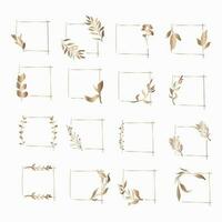 set of hand-drawn rectangular golden floral frames illustrations vector