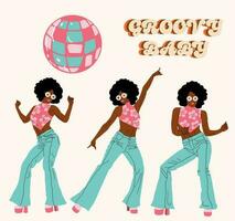 groovy disco ladies dancing graphic elements. 1970s graphics pack. vector