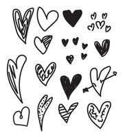 collection of doodle hearts in different shapes and sizes. vector