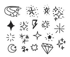 collection of hand-drawn stars and diamond and lightning bolt doodles. vector