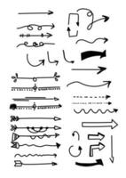 collection of different hand-drawn arrow doodles with pointer arrow doodles. vector