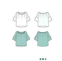 FLARED SLEEVES WITH FRILLED DETAIL WOVEN TOP FOR TEEN GIRLS AND KID GIRLS IN EDITABLE VECTOR FILE
