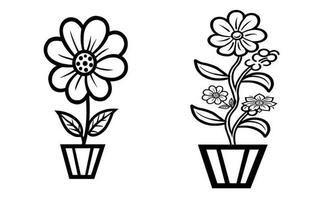 conjunto de flores en blanco y negro vector