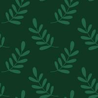 Seamless simple pattern of leaves on a dark green background in a flat style for fabric, paper. vector
