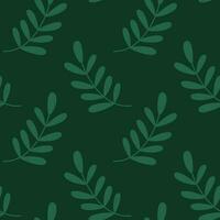 Seamless simple pattern of leaves on a dark green background in a flat style for fabric, paper. vector