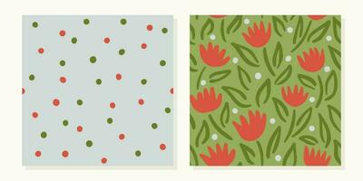 Set of floral pattern and red green polka dot for fabrics, paper, interior vector