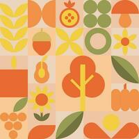 Background fruits, flowers, vegetables, tree and leaves nature. Abstract geometric seamless pattern vector