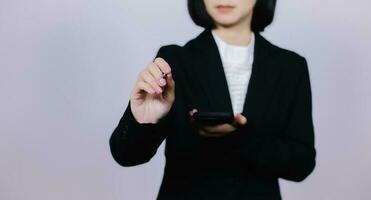 Businessman using digital smart phone with modern mobile phone. New technologies for success workflow concept. photo