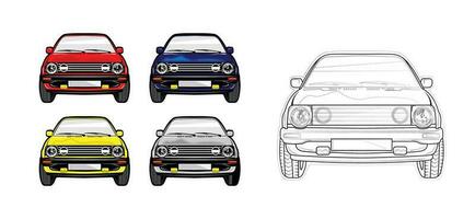 vector set of sedan car and front facing sketch