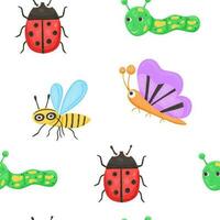 Ladybug and butterfly pattern in cartoon style vector