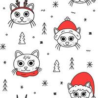 Cute Christmas cat pattern vector