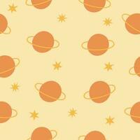 Boho celestial seamless pattern with planets and stars. Pastel colors universe surface design vector