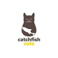 animal pets cat catching fish food hunter mascot logo design vector