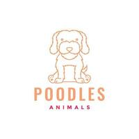 animal pets puppy poodle playing mascot line art cartoon logo design vector