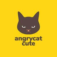 animal pets cat head angry mascot cartoon cute logo design vector