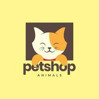 animal pets kitten cat mascot smile pet shop frame logo design vector