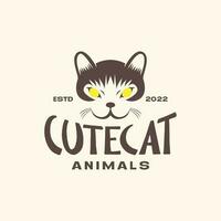 animal pets cat head smile vintage logo design vector