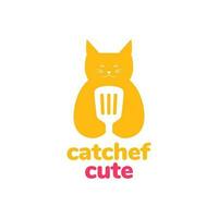 animal pets cat chef spatula chef cooking modern logo design vector