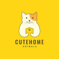 animal mascotas gato abrazo hogar casa jaula moderno mascota logo diseño vector