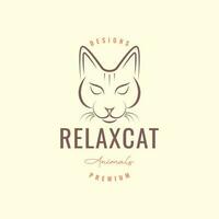 animal mascotas gato cabeza relajarse hipster sencillo logo diseño vector