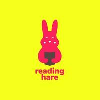 animal pets rabbit reading book study mascot cute logo design vector