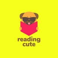 animal pets puppy reading book study mascot cartoon cute logo design vector