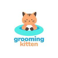 animal pets cat bath bathtub grooming clean colorful mascot logo design vector