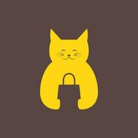 animal pets cat shopping bag pet shop mascot cute modern logo design vector