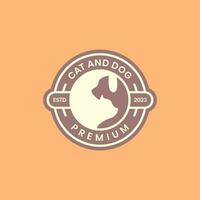 animal pets cat and dog badge vintage simple circle logo design vector
