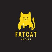 animal pets cat night city building mascot cartoon cute logo design vector
