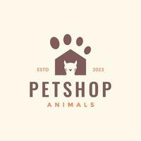 animal pets paw cat pet shop home hipster simple logo design vector