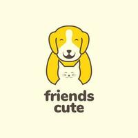 animal pets dog beagle and cat friend mascot cute cartoon logo design vector