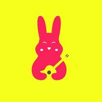 animal pets rabbit guitar music mascot modern cute logo design vector