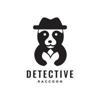 mapache animal detective sombrero dibujos animados mascota linda logo vector icono ilustración