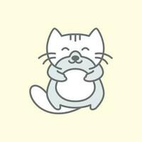 grey cat pets cute smile happy mascot cartoon logo vector icon illustration